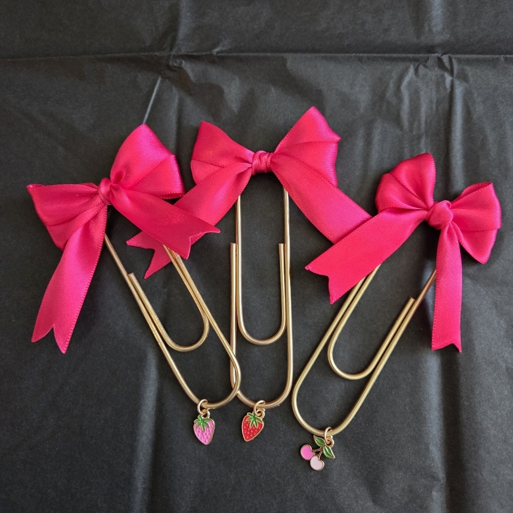 Pink Bow Paperclips,Bookmarks, Planner Accessories with Charms